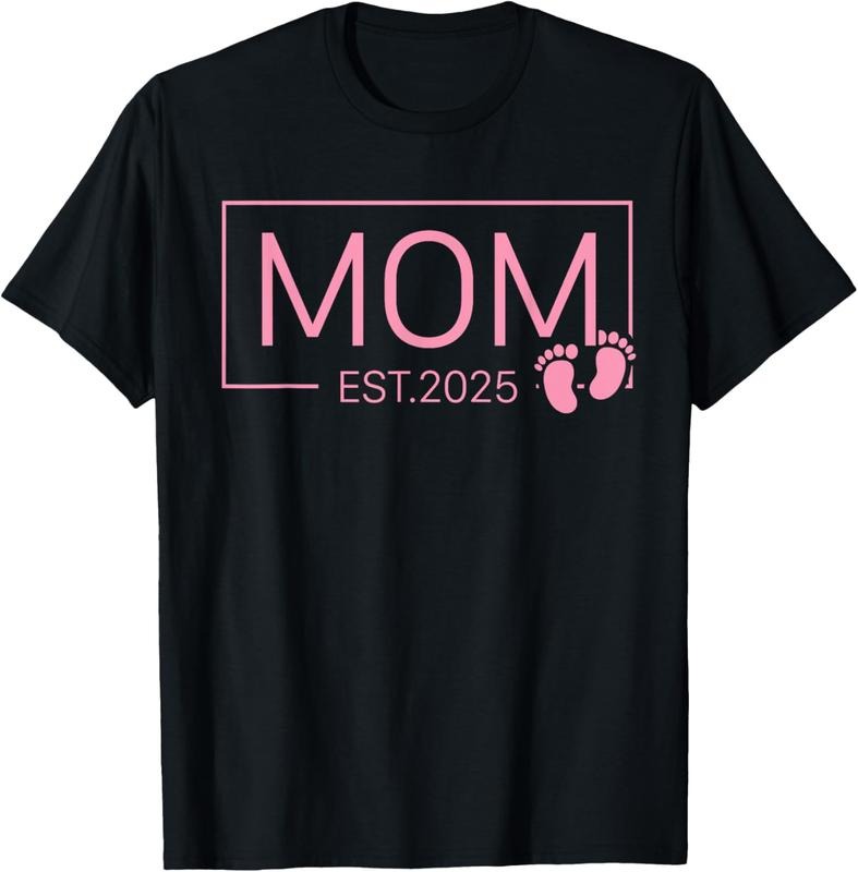 100% Cotton Mom Est 2025 For New Mom Mommy Wife Girl Announcement T-Shirt