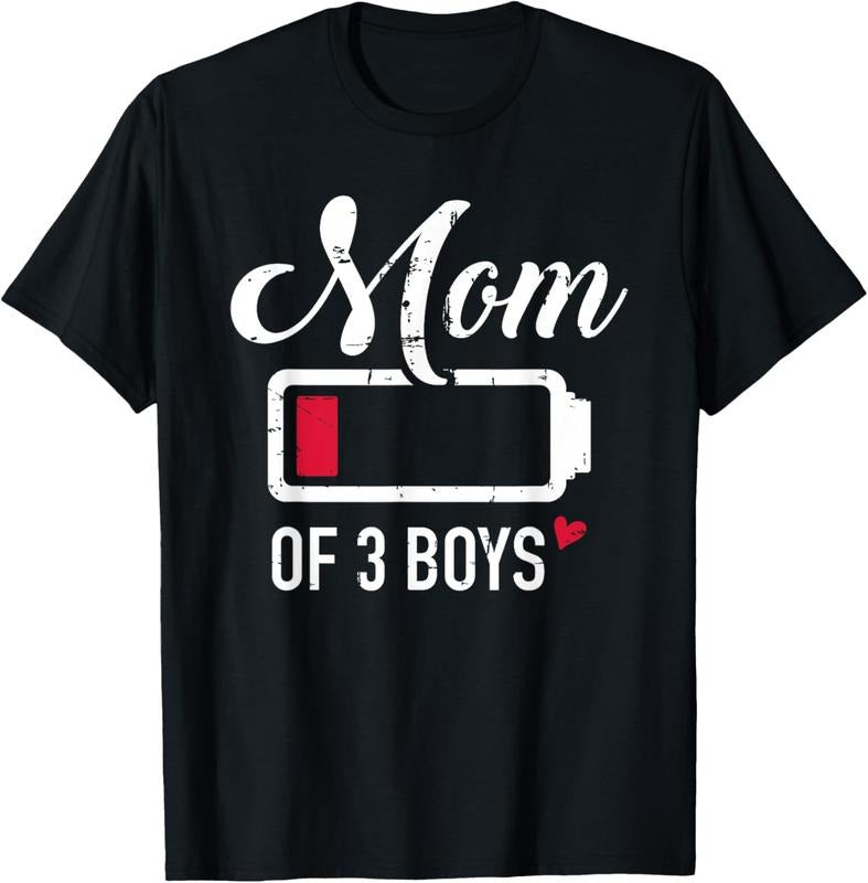 100% Cotton Mom of 3 boys low battery T-Shirt