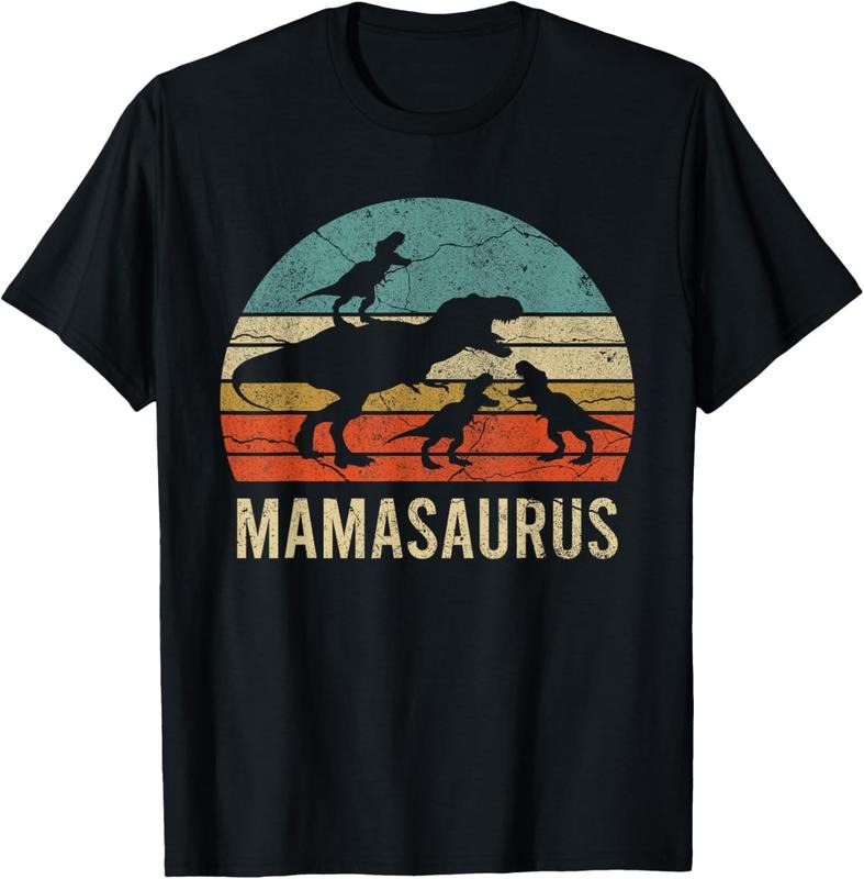 100% Cotton Mommy Mom Mama Dinosaur Funny 3 Three Mamasaurus Gift T-Shirt