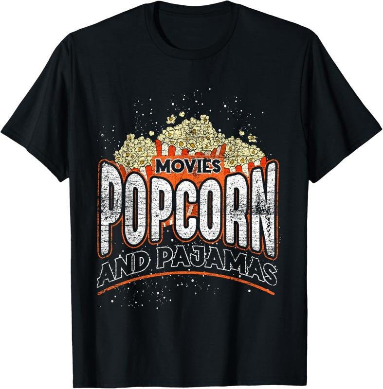 100% Cotton Movies Popcorn And Pajamas Popcorn T-Shirt