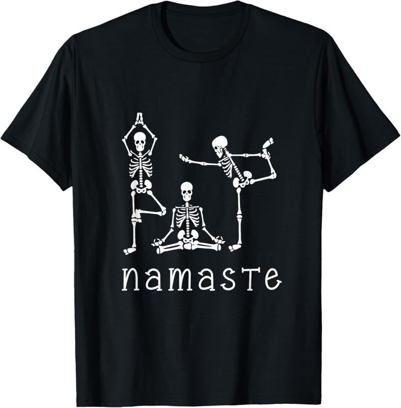 100% Cotton Namaste Skeletons Yoga Lover Gift for Yogi Workout Women T-Shirt