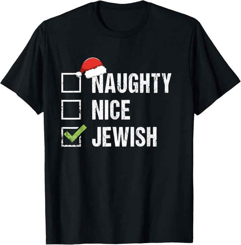 100% Cotton Naughty Nice Jewish Shirt Santa Jew Christmas Gift Hanukkah T-Shirt