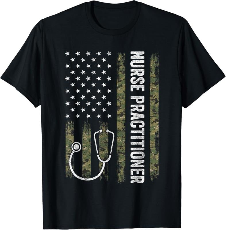 100% Cotton Nursing Shirts For Women Men, Nurse Practitioner USA Flag T-Shirt
