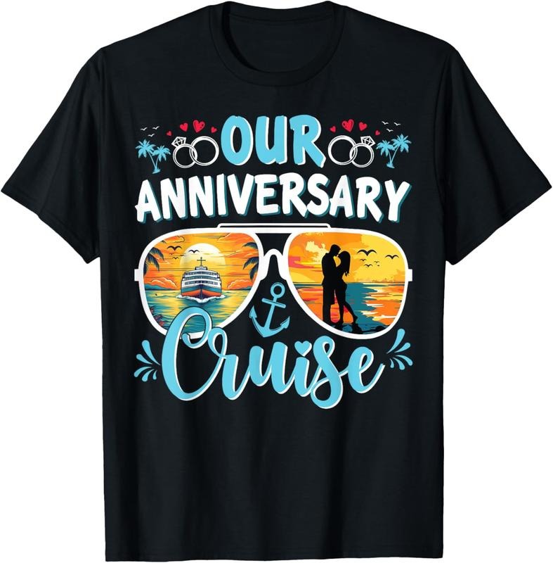 100% Cotton Our Anniversary Cruise Husband Wife Couples Cruise Vacation T-Shirt