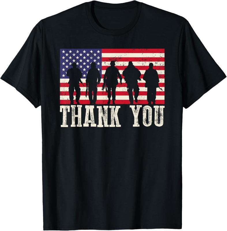 100% Cotton Patriotic American Flag Thank You For Men Women Girl Boy Shirt T-Shirt