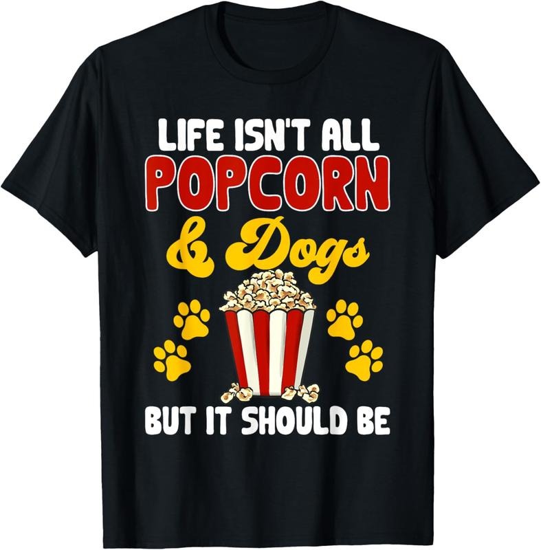 100% Cotton Popcorn Movie Night Snack Dogs Popcorn T-Shirt