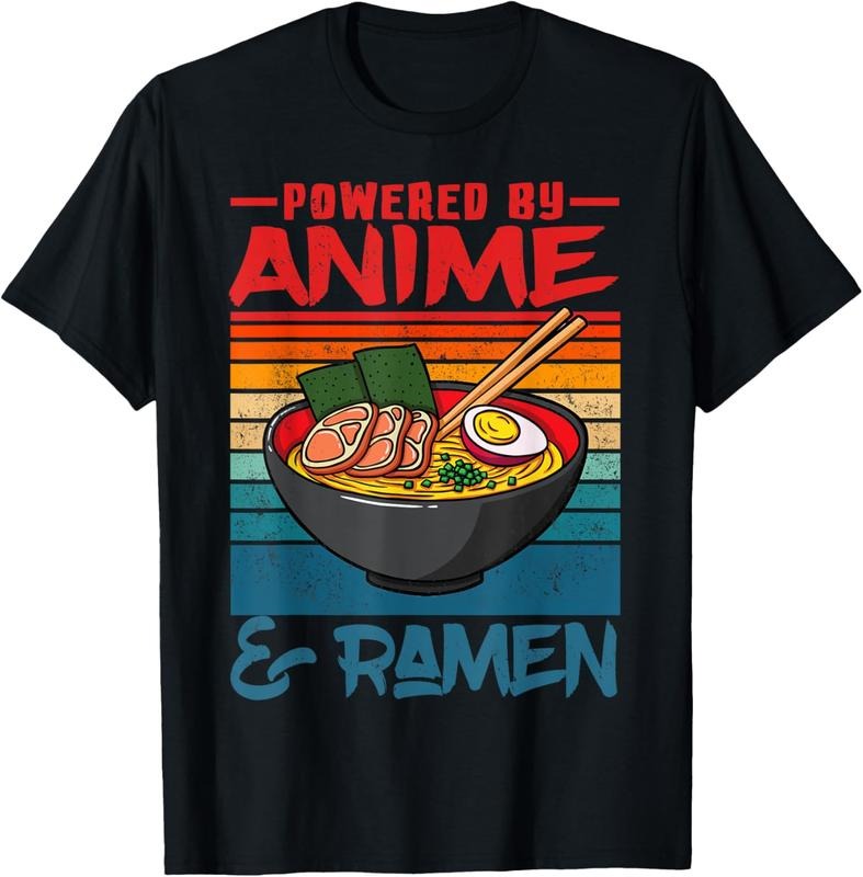 100% Cotton Powered By Anime & Ramen Love Anime Noodles Mens Women  T-Shirt