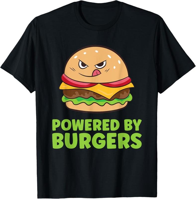 100% Cotton Powered By Burgers Fast Food Cheeseburger T-Shirt