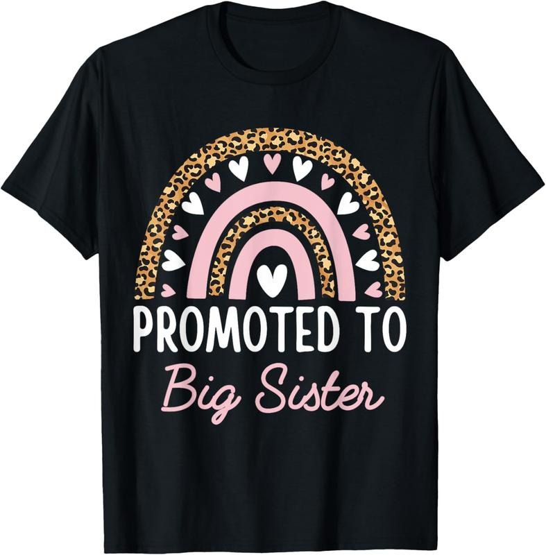 100% Cotton Promoted To Big Sister Teen Girls Women Rainbow Leopard 2025 T-Shirt