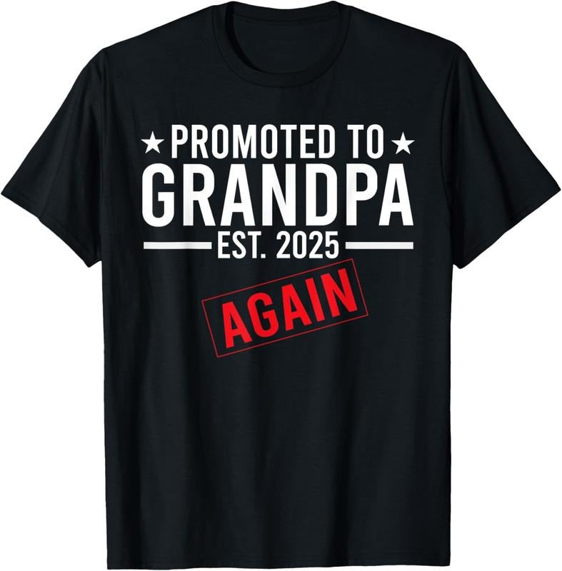 100% Cotton Promoted To Grandpa Again 2025 Announcement Sibling T-Shirt