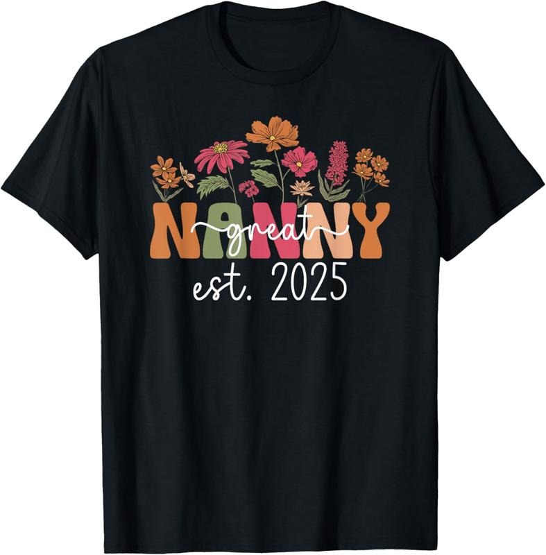 100% Cotton Promoted To Great Nanny Est. 2025 Groovy Future Great Nanny T-Shirt