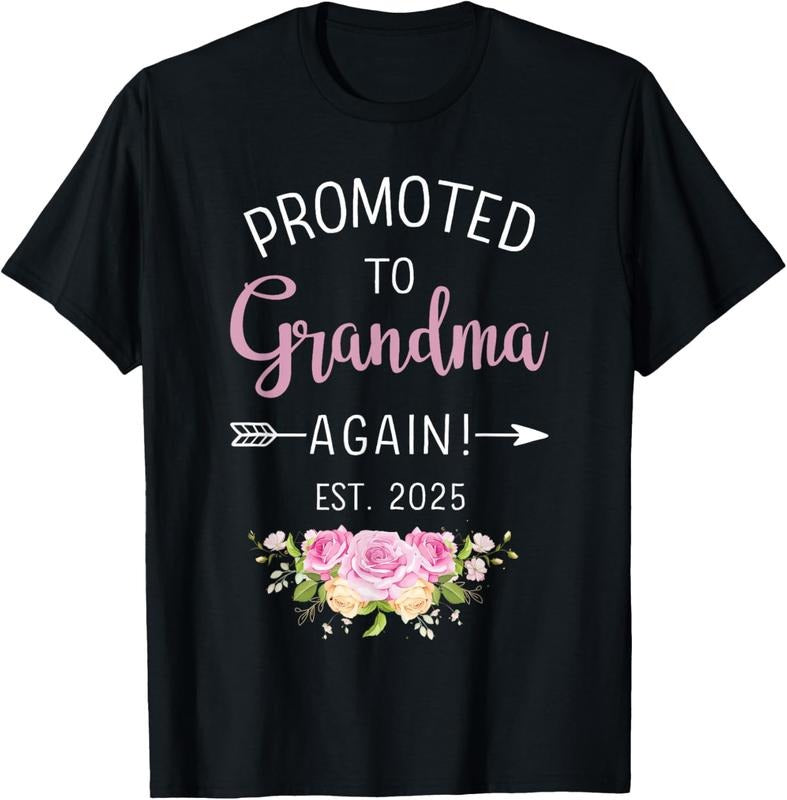 100% Cotton Promoted to grandma again est. 2025 flowers T-Shirt