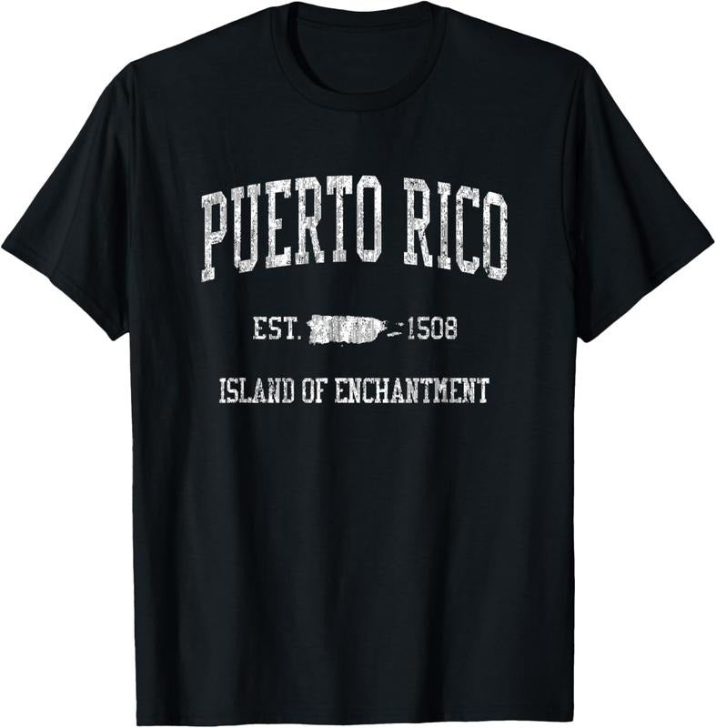 100% Cotton Puerto Rico T-Shirt Vintage Sports Design Puerto Rican Tee T-Shirt