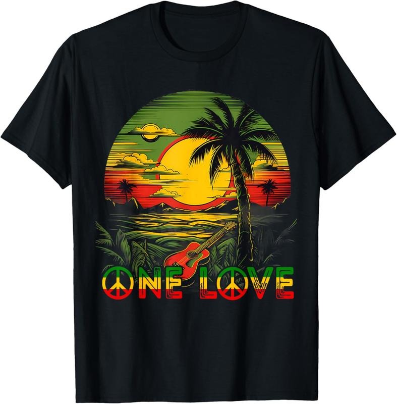 100% Cotton Reggae Music Guitar Rasta Pride Jamaica Rasta Reggae Sunset T-Shirt