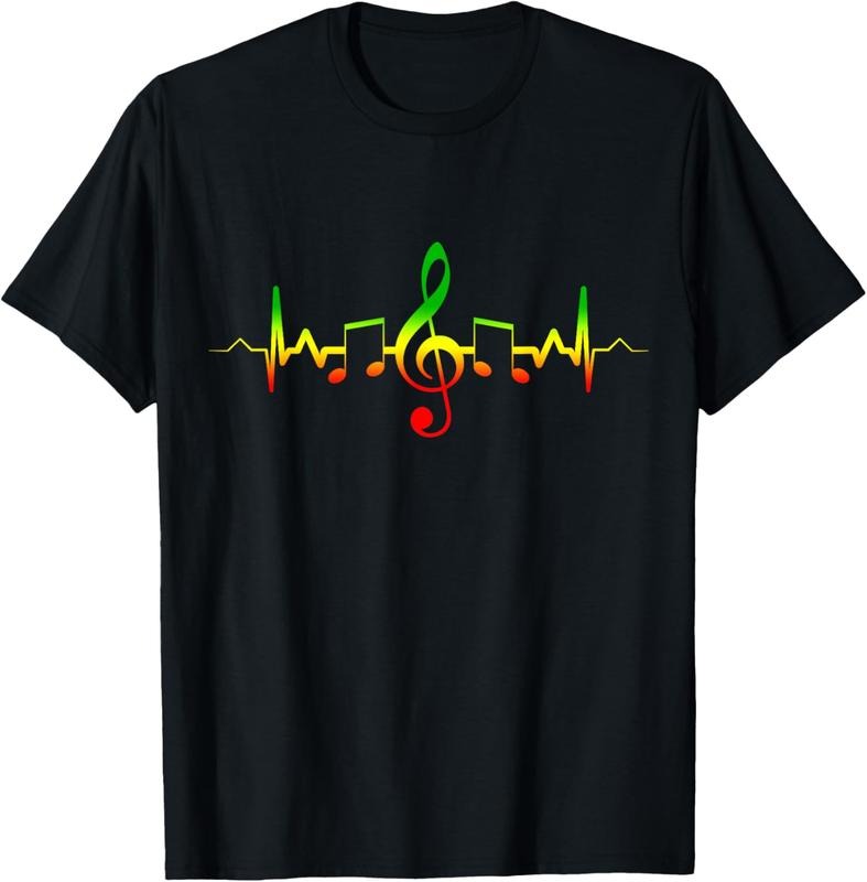 100% Cotton Reggae Music Heartbeat T-Shirt - Jamaica Rasta Tee Gift T-Shirt