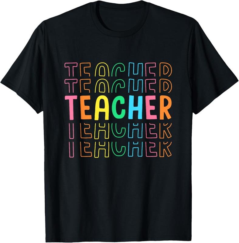 100% Cotton Retro Teacher Colorful Elementary School Teachers Women T-Shirt