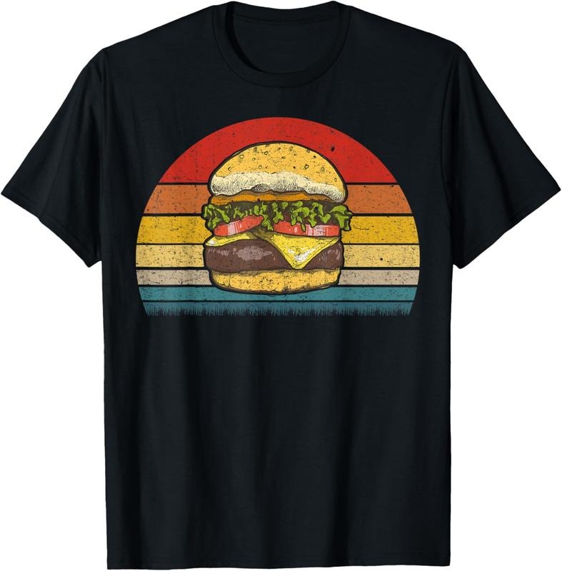 100% Cotton Retro Vintage Cheeseburger Design Costume Hamburger Lovers T-Shirt