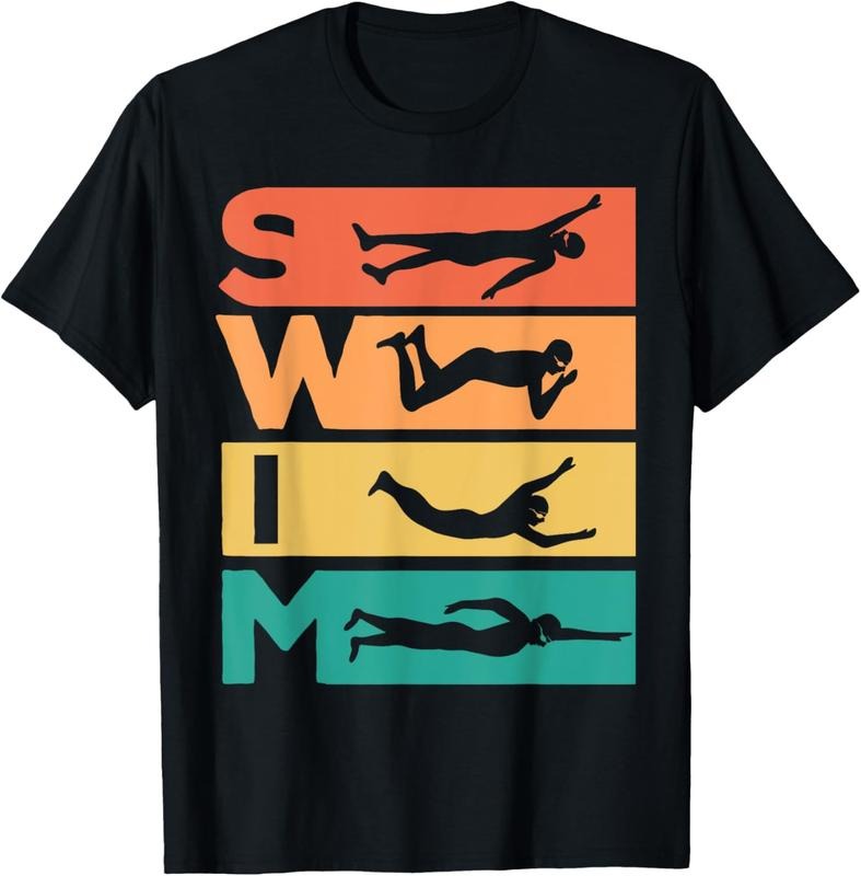 100% Cotton Retro Vintage Swimming Gift For Swimmers T-Shirt