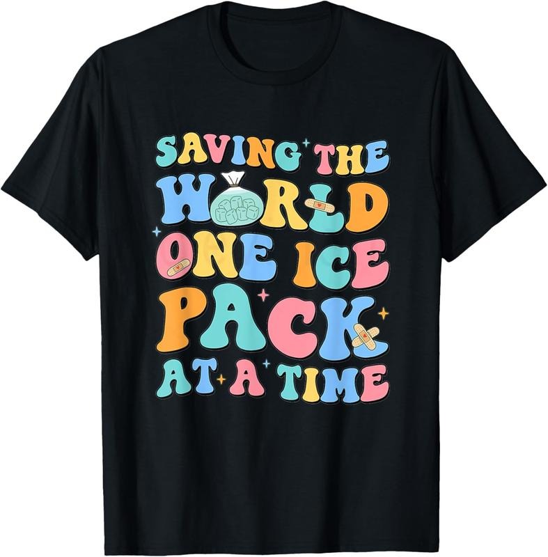 100% Cotton Saving The World One Ice Pack At Time School Nurse Week T-Shirt