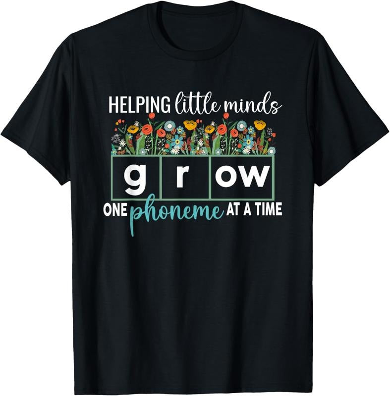 100% Cotton Science of Reading Helping A Little Minds Grow Phonics Women T-Shirt
