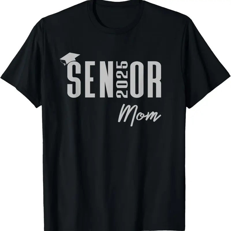 100% Cotton Senior 2025 Silver Graduation Cap Class of 2025 Mom T-Shirt