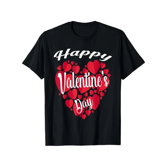 100% Cotton Single Side Printed Crew Neck Short Sleeve T-Shirt, Happy Valentines Day 2022 Couples Matching Red Hearts Theme Pattern, Suitable for Valentine'S Day Couples' Wear, S - XXXL, Black made in usa