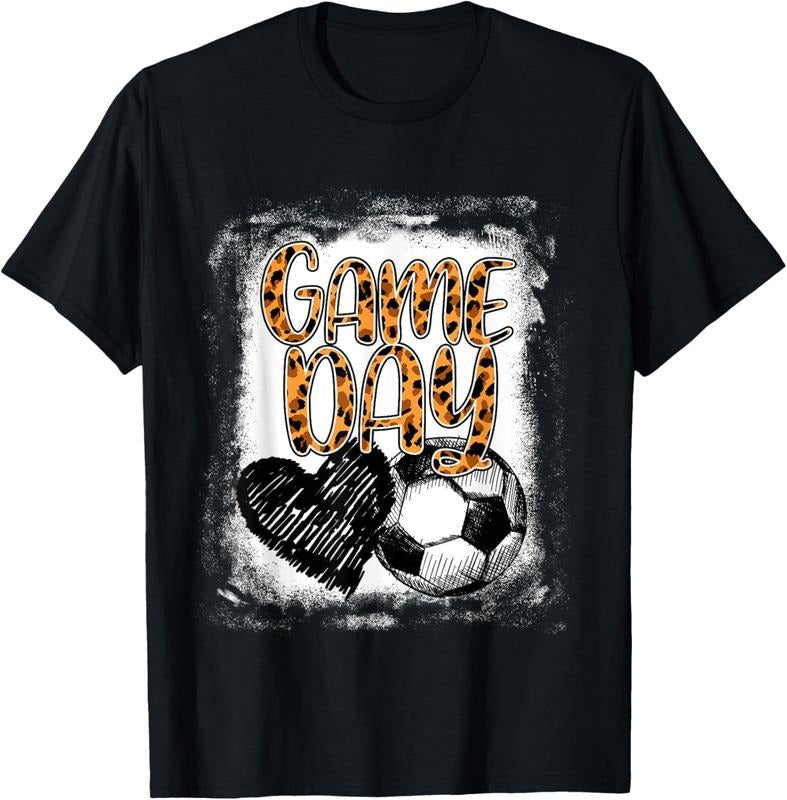 100% Cotton Soccer Game Day Women Leopard Cheetah Print Soccer Fan T-Shirt