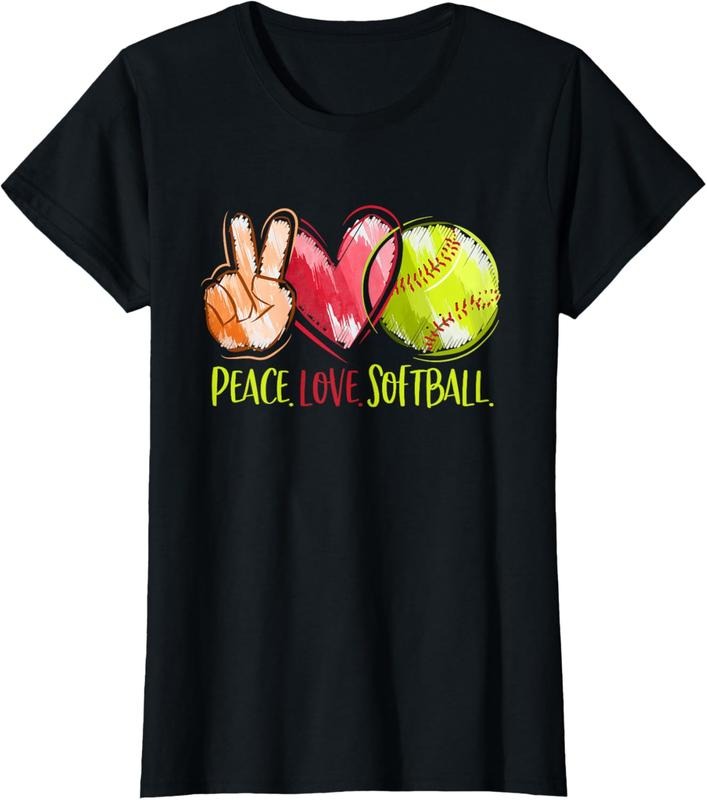 100% Cotton Softball Player Girls Peace Love Softball T-Shirt