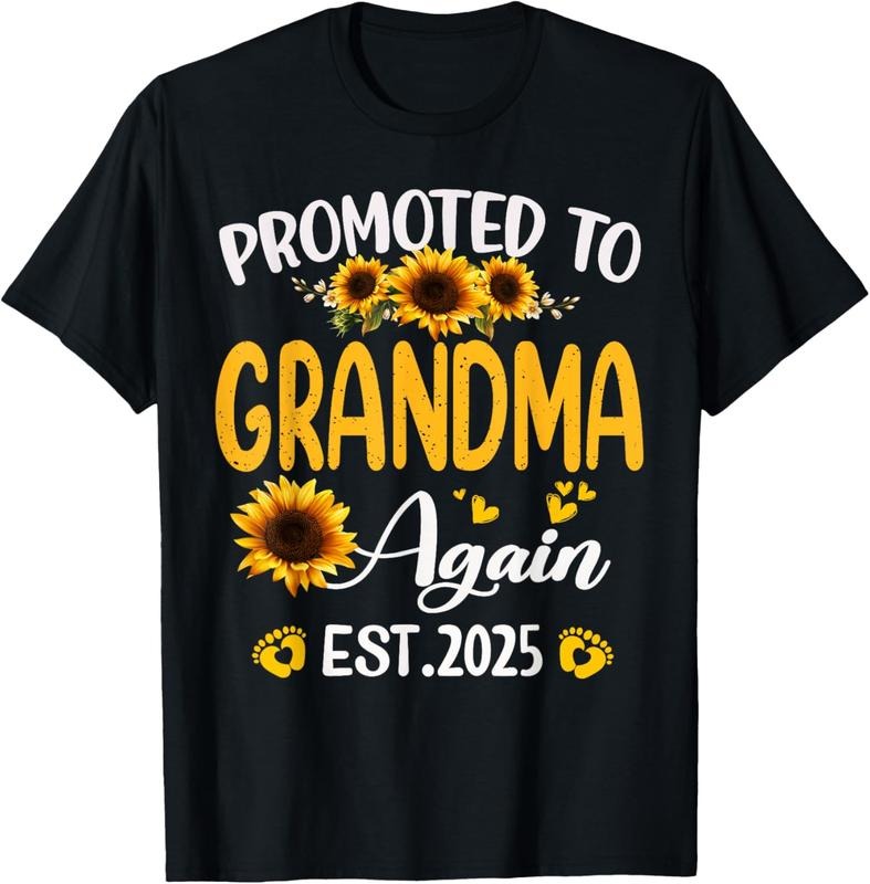 100% Cotton Soon to Be Grandma Again Promoted to Grandma Again Est 2025 T-Shirt