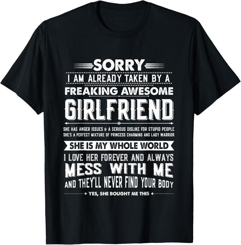 100% Cotton Taken By A Freaking Awesome Girlfriend Funny Boyfriend T-Shirt