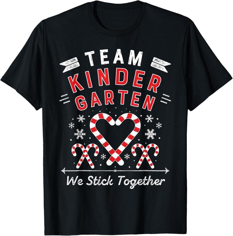 100% Cotton Team Kinder garten Christmas Candy Cane Kindergarten Teacher T-Shirt