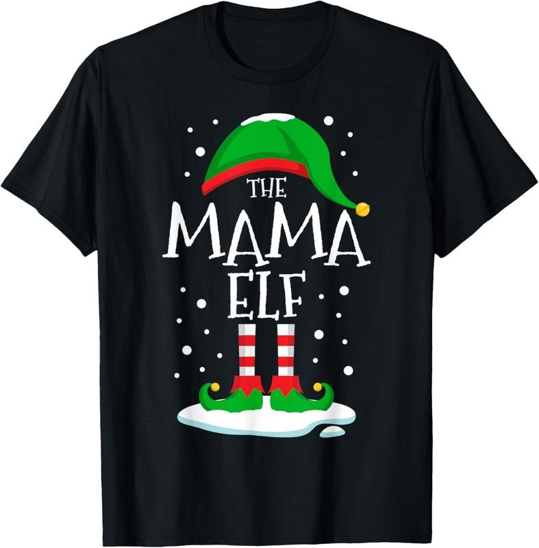 100% Cotton The Mama Elf Christmas Family Matching Xmas Mom Group Funny T-Shirt