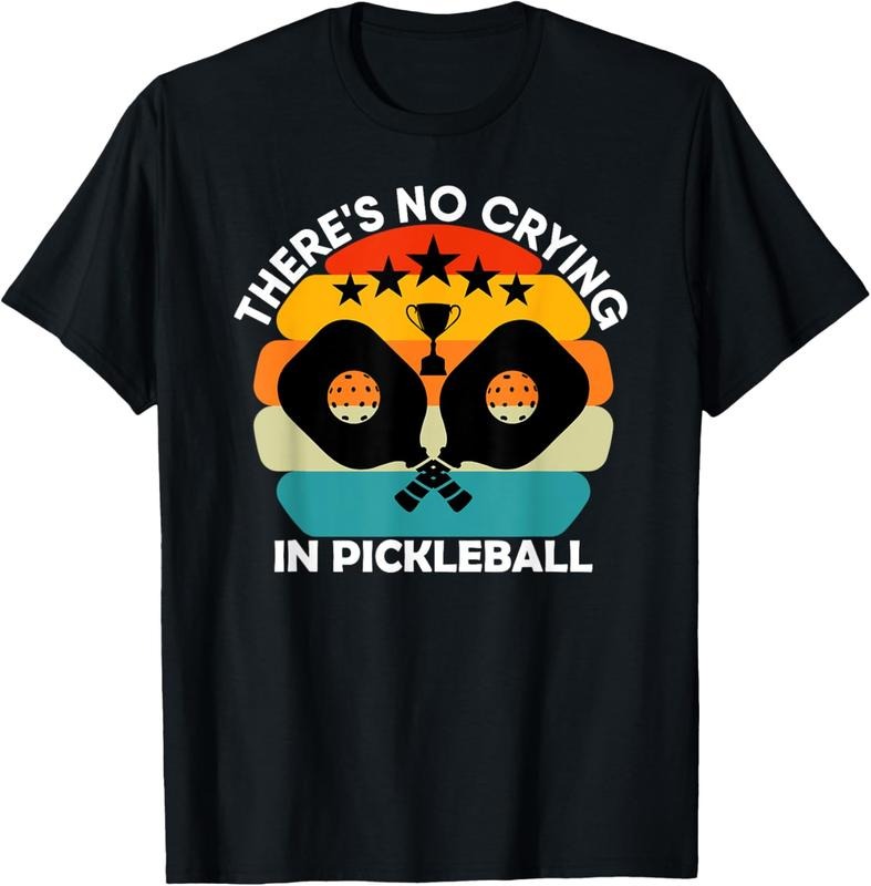 100% Cotton Theres No Crying In Pickleball Sports Love Funny Retro T-Shirt