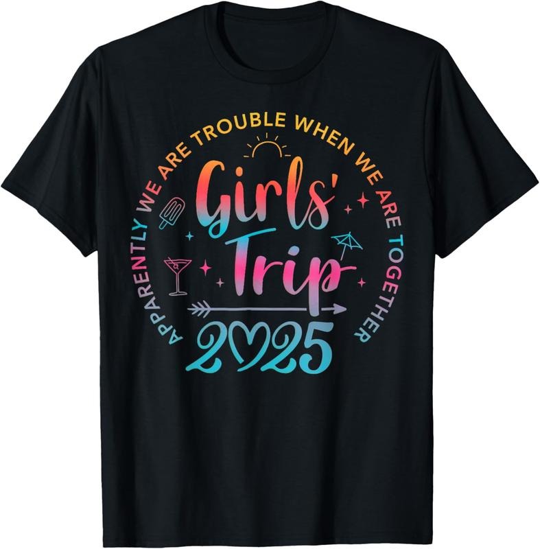 100% Cotton Tie Dye Girls Trip 2025 Trouble When We Are Together T-Shirt