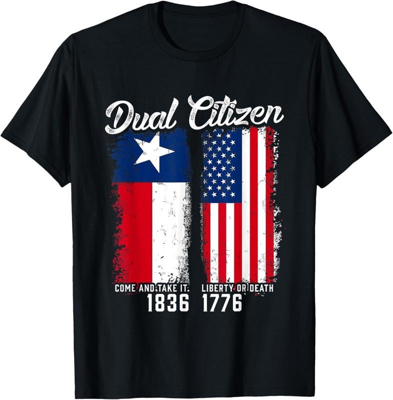 100% Cotton True Texan Dual Citizen Love Texas And America T-Shirt