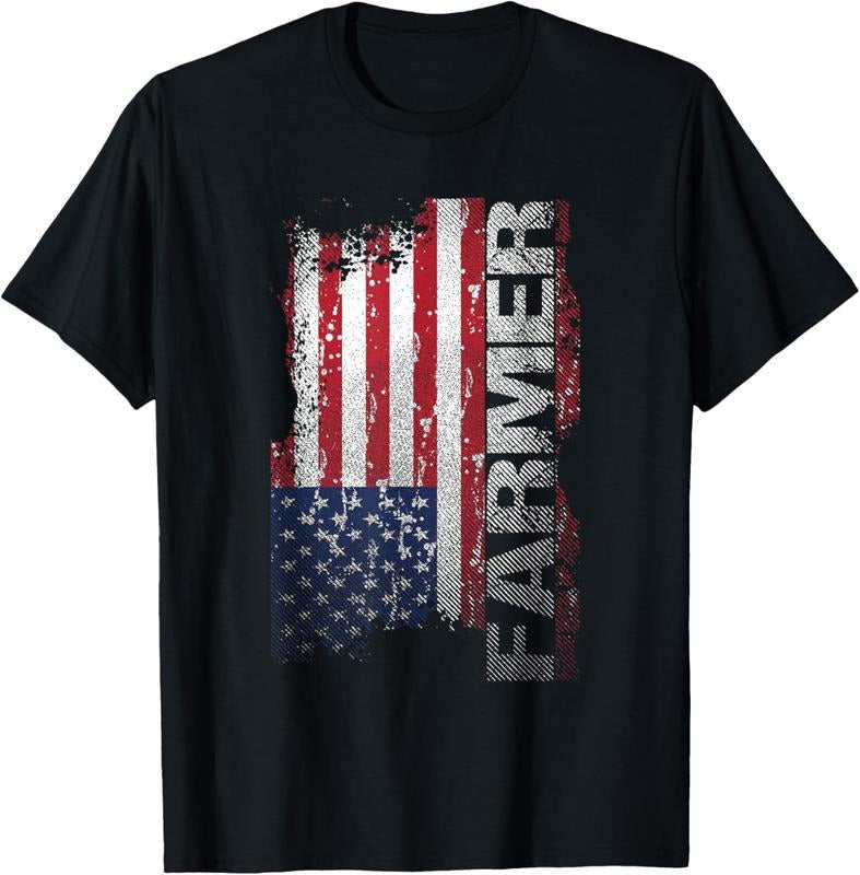 100% Cotton USA Flag Farmer T-Shirt, American Farmers Tee Patriotic Gift T-Shirt