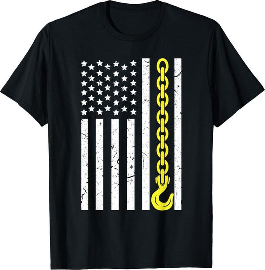 100% Cotton USA Yellow Thin Line Hook Tow Truck American Driver For Men T-Shirt