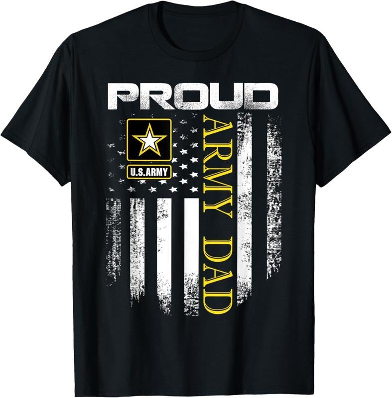 100% Cotton Vintage Proud Army Dad With American Flag Gift T-Shirt
