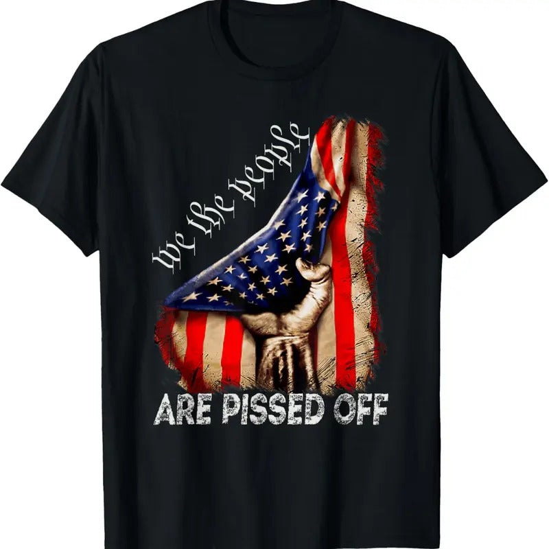 100% Cotton We the People Are Pissed Off Vintage US America Flag T-Shirt