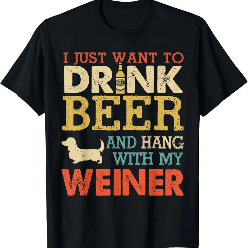 100% Cotton Weiner Dachshund Dad Drink Beer Hang With Dog Funny Vintage T-Shirt