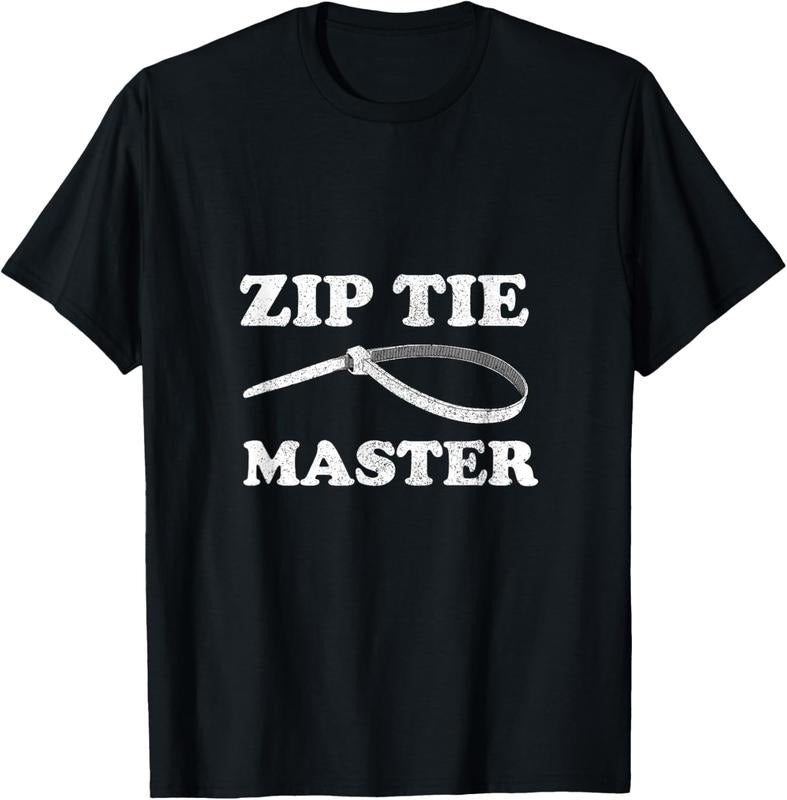 100% Cotton Zip Tie Master Cable Wire Ties Funny Mechanical Man T-Shirt