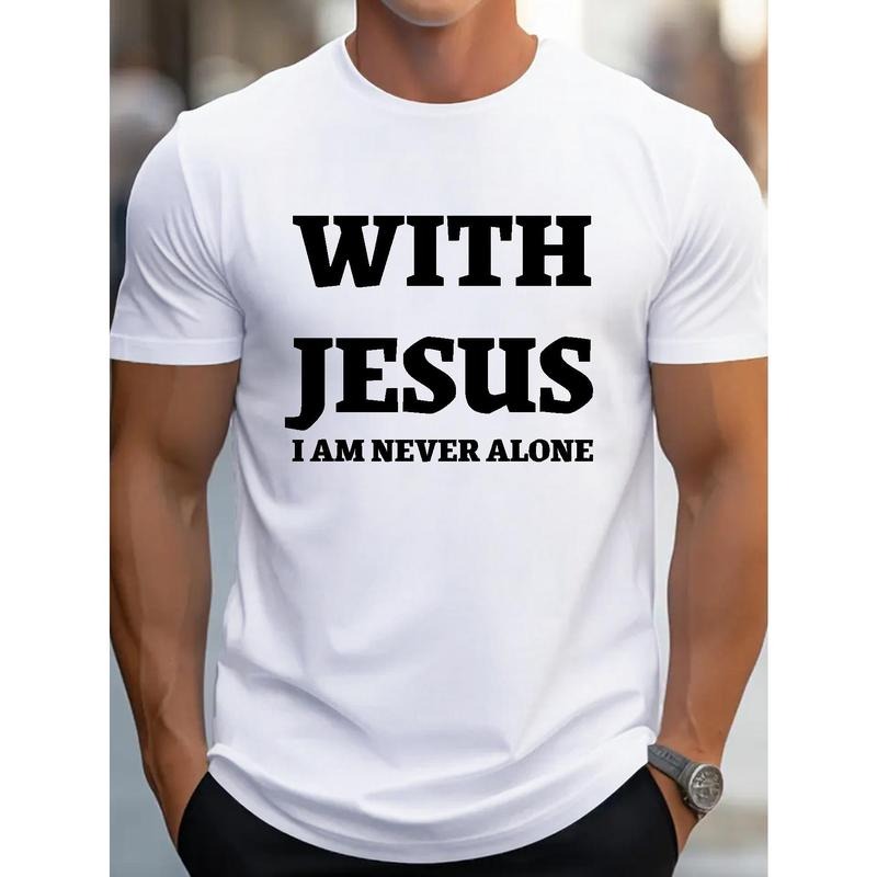 100% cotton T-shirt, JESUS letter printed T-shirt, men's T-shirt, casual short-sleeved casual T-shirt Made in USA