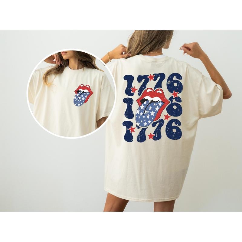 1776 America, Rock and Roll, Tongue, Patriotic, USA, Independence Day, Fourth of July Tshirt, Women's, Comfort Colors Tee, Patriotic, Independence Day, Fourth of July, 4th of July, America, USA