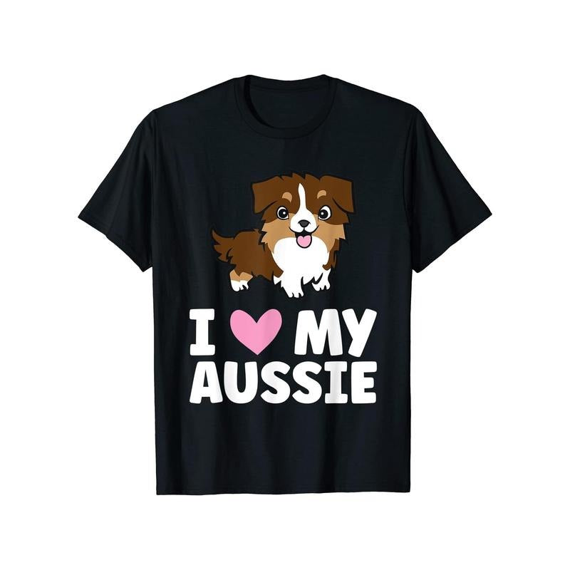 180G 100% Cotton Single-Sided Printed Round Collar Short-Sleeved T-Shirt I Love My Australia Cute Australian Shepherd T-Shirt made in usa