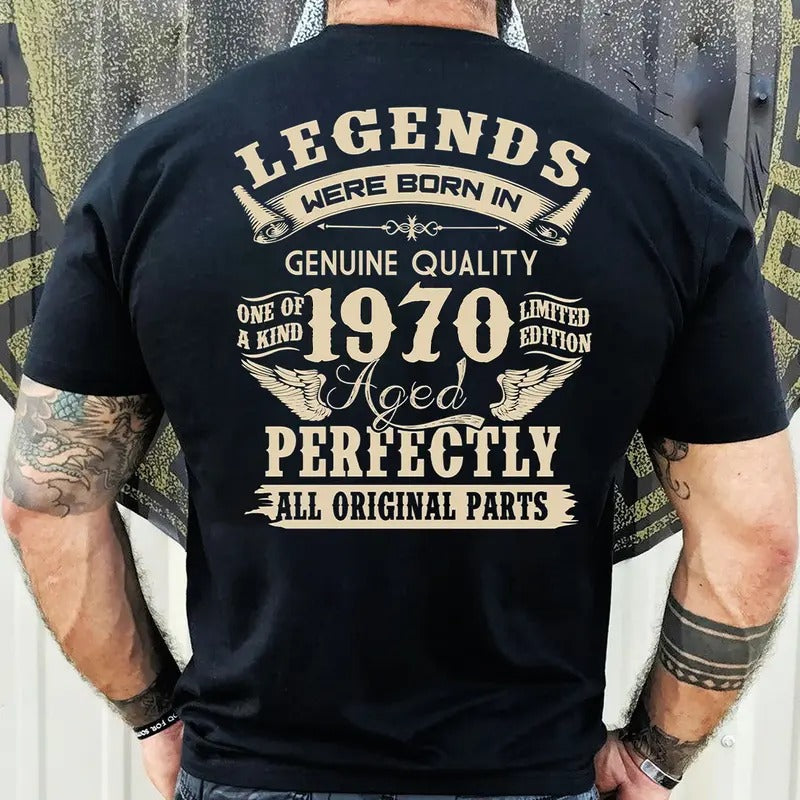 1970 Vintage Birthday Gift Shirt for Men - Legends Were Born in '70 - Dad's 54th Birthday Gift Cotton Fabric