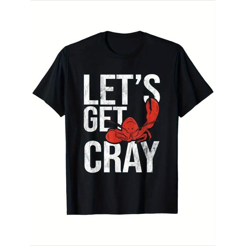 1pc Crayfish Graphic Tee - 100% Cotton Crew Neck T-Shirt, Casual All-Season Short Sleeve, Regular Fit Pullover for Adults made in usa