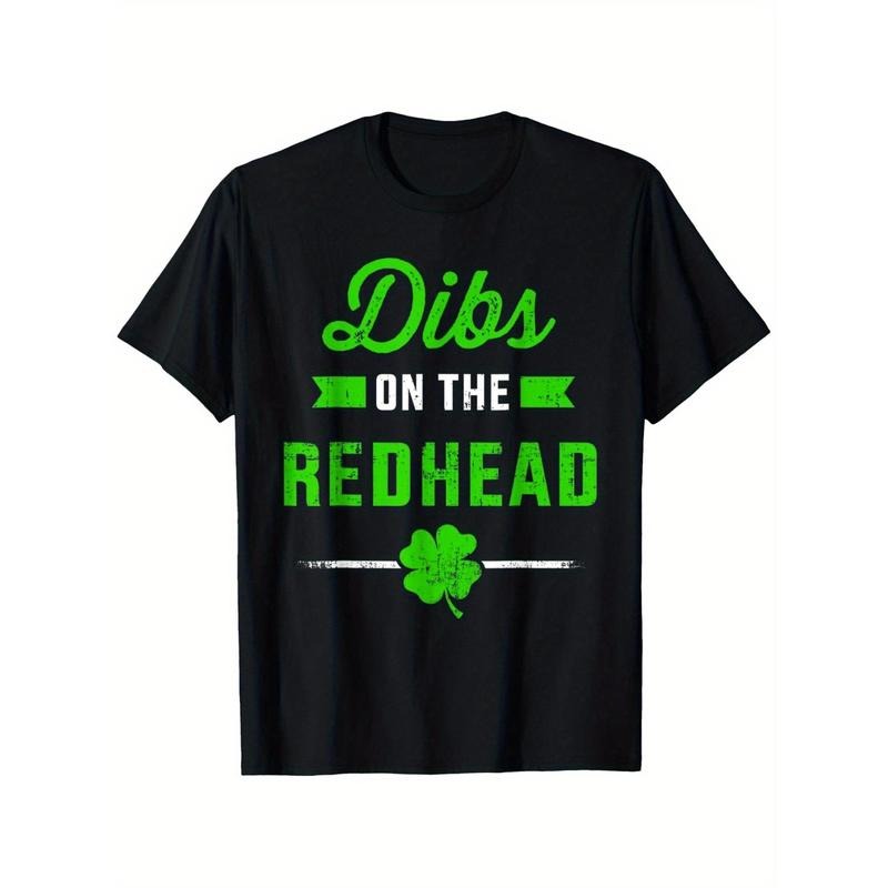 1pc Dibs on the Redhead St. Patrick's Day T-Shirt - 100% Cotton Crew Neck Short Sleeve Tee with Shamrock Print, Casual All-Season Knit Fabric Top for Adults, Regular Fit Pullover - 180g made in usa