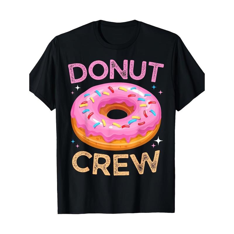 1pc Donut Crew Neck T-Shirt for Men - 100% Cotton Casual Tee with Geometric Donut Pattern, Short Sleeves, Regular Fit, Digital Heat Transfer, All-Season Comfort, Perfect for Weekends and Donut Lovers made in usa