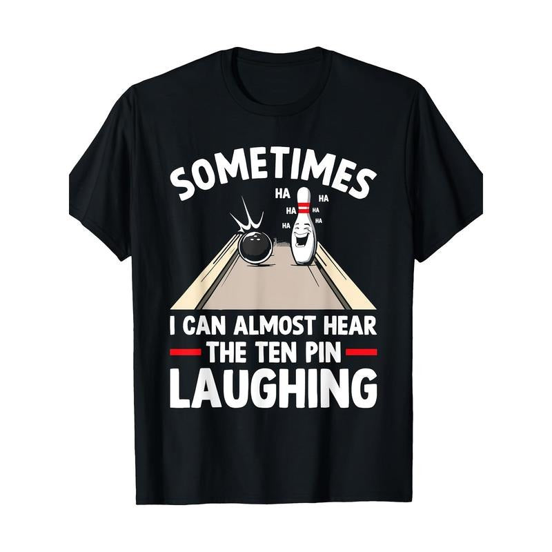 1pc Funny Bowling Graphic T-Shirt, 220g 100% Cotton Crew Neck, All-Season Casual Knit Fabric with Slight Stretch, Regular Fit for Men and Women made in usa