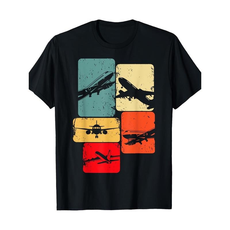 1pc Men'S Casual Cotton T-Shirt with Aeroplane Print, Round Neck, Knit Fabric, Stretch Fit, for Running, Training, and Outings - Summer Top Made in USA
